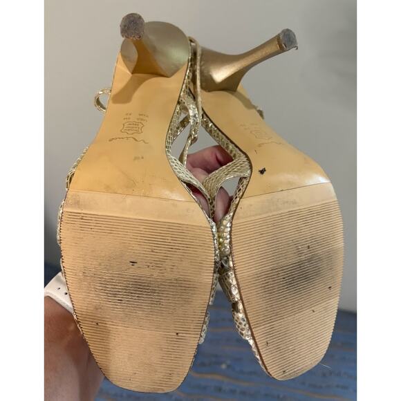 Nina Cracked Gold Leather Strappy Slingback Sandals - Size 9 - Picture 7 of 9